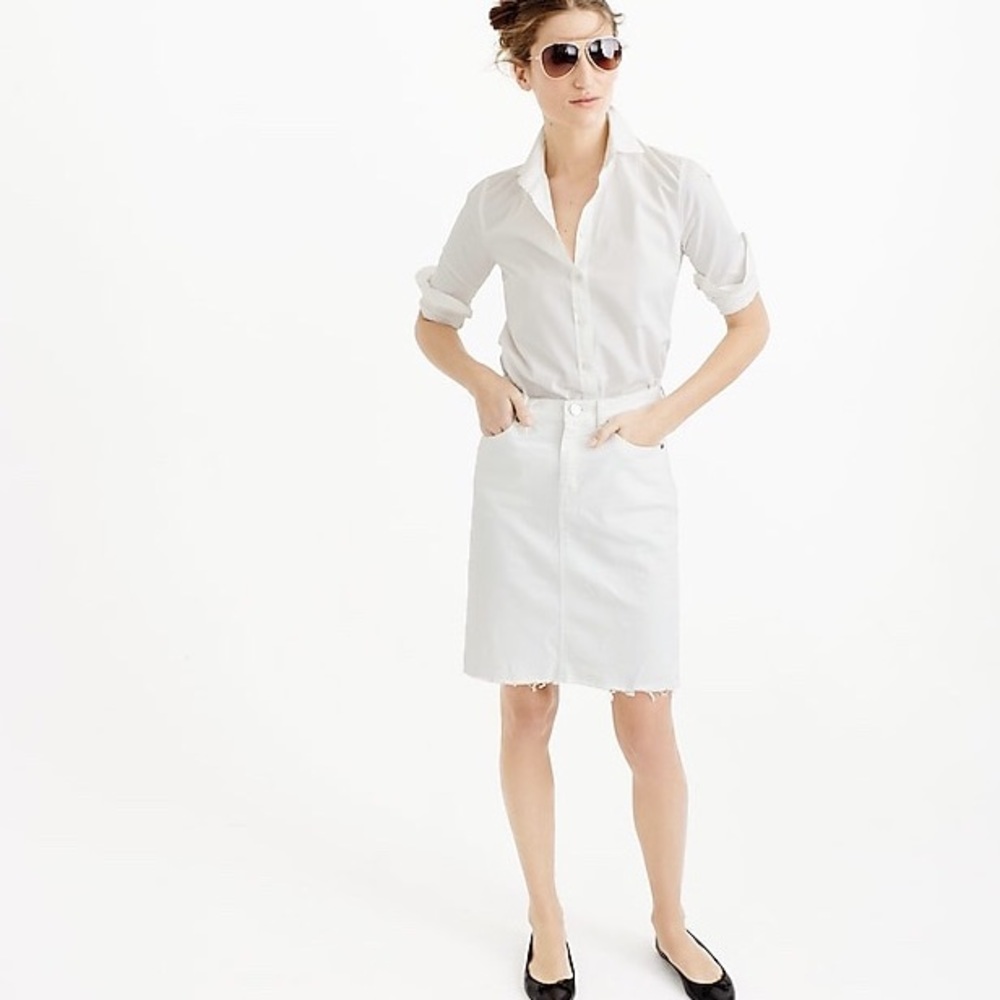 J. Crew frayed denim white pencil skirt